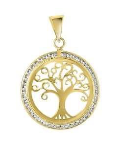 Lucardi Dames 14 Karaat geelgouden hanger family tree zirkonia - Hanger - 14 Karaat Goud - Geelgoud