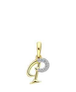 Lucardi Dames alfabet hanger met diamant (0,03ct) - Hanger - Cadeau voor vrouwen - 14 Karaat Goud - Geelgoud