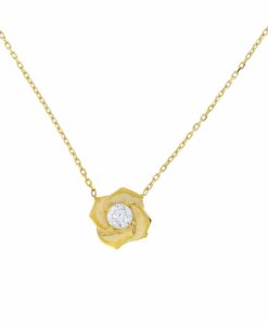 Gouden Ketting Bloem Hanger Zirkonia 14 karaats 42 cm + 1 cm