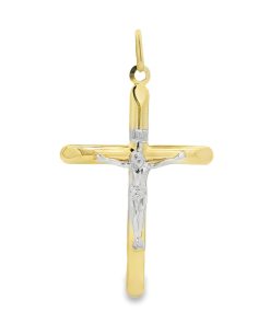 Juwelier Zwartevalk 14 karaat gouden bicolor kruis hanger met Jezus - 14.318