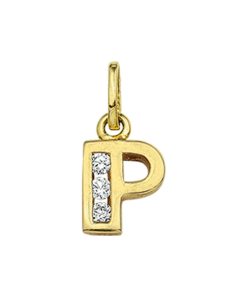 Goud Hanger Letter P Zirkonia 14 karaats