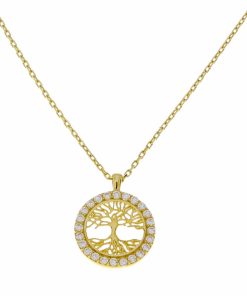 Gouden Ketting Levensboom Hanger Zirkonia 14 karaats 41 cm + 1 cm