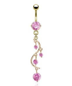 Navelpiercing hart gold plated 14kt. fijne hanger roze - LMPiercings
