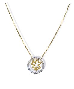 Gouden Ketting Klavertje Hanger Zirkonia 14 karaats