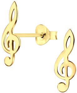 JYC | Joy|S - Zilveren muzieksleutel oorbellen - G sleutel - 6 x 18 mm - gold plated | Nu te koop bij 14Karaats.nl | 10001087-Earrings/Body-piercing Jewellery