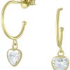 JYC | Joy|S - Zilveren hartje bedel oorbellen - oorringen stud - zirkonia - gold plated | Nu te koop bij 14Karaats.nl | 10001087-Earrings/Body-piercing Jewellery
