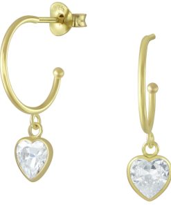 JYC | Joy|S - Zilveren hartje bedel oorbellen - oorringen stud - zirkonia - gold plated | Nu te koop bij 14Karaats.nl | 10001087-Earrings/Body-piercing Jewellery