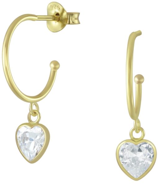 JYC | Joy|S - Zilveren hartje bedel oorbellen - oorringen stud - zirkonia - gold plated | Nu te koop bij 14Karaats.nl | 10001087-Earrings/Body-piercing Jewellery