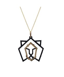 Hôbe | HÔBE | Leon Hanger | 14 Karaat Goud Verguld Messing| Zwart Celluloseacetaat | Lengte: 4.5cm | Breedte: 4 cm | 100% Nikkelvrij | Handgemaakt | Zonder Ketting | Nu te koop bij 14Karaats.nl | 10001091-Pendants