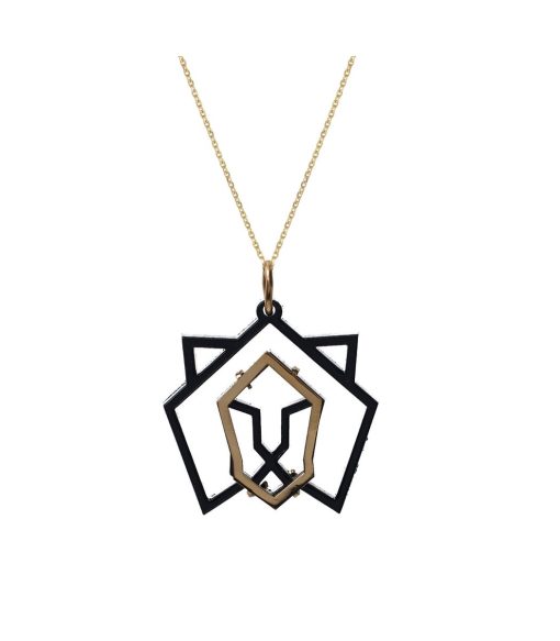 Hôbe | HÔBE | Leon Hanger | 14 Karaat Goud Verguld Messing| Zwart Celluloseacetaat | Lengte: 4.5cm | Breedte: 4 cm | 100% Nikkelvrij | Handgemaakt | Zonder Ketting | Nu te koop bij 14Karaats.nl | 10001091-Pendants