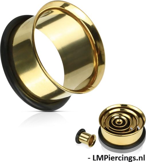 LMPiercings NL | 10 mm Single flared tunnel gold plated | Nu te koop bij 14Karaats.nl | 10001087-Earrings/Body-piercing Jewellery
