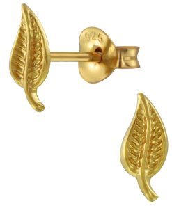 JYC | Joy|S - Zilveren blad oorbellen - 4 x 9 mm - gold plated | Nu te koop bij 14Karaats.nl | 10001087-Earrings/Body-piercing Jewellery