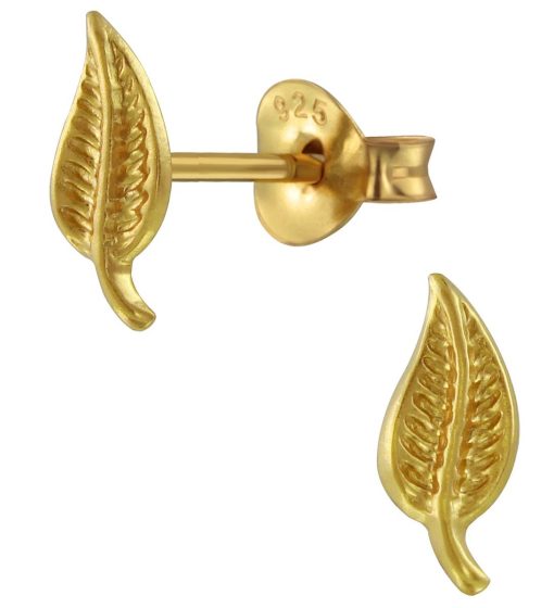 JYC | Joy|S - Zilveren blad oorbellen - 4 x 9 mm - gold plated | Nu te koop bij 14Karaats.nl | 10001087-Earrings/Body-piercing Jewellery