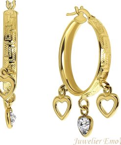 Juwelier Emo | Juwelier Emo - 14 Karaat Gouden Kinderoorbellen meisje met Hartbedels - 28 mm | Nu te koop bij 14Karaats.nl | 10001087-Earrings/Body-piercing Jewellery