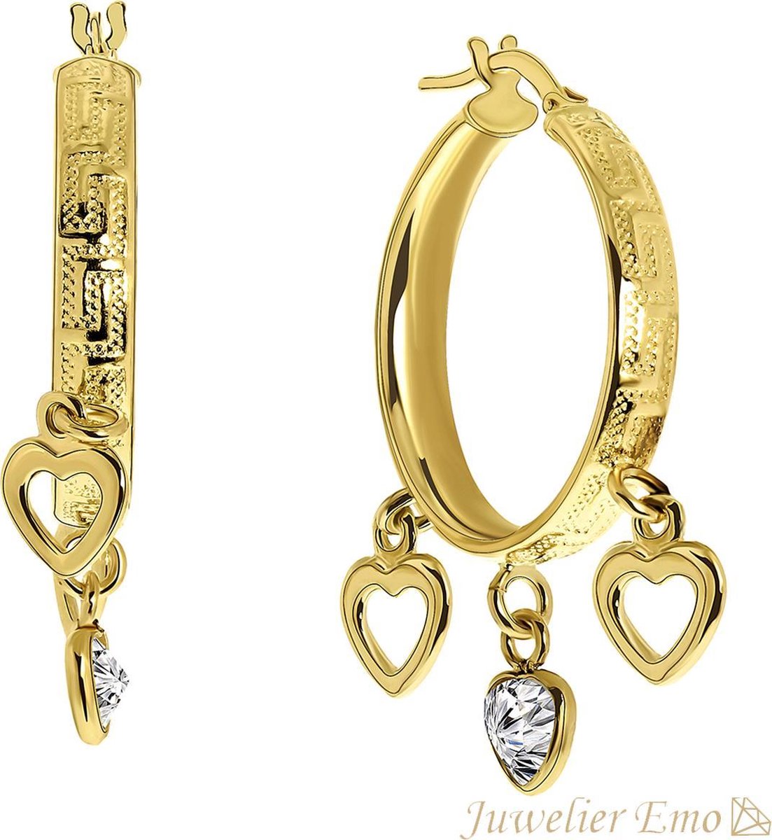 Juwelier Emo | Juwelier Emo - 14 Karaat Gouden Kinderoorbellen meisje met Hartbedels - 28 mm | Koop bij 14Karaats.nl Juwelier Emo | Juwelier Emo - 14 Karaat Gouden Kinderoorbellen meisje met Hartbedels - 28 mm | Nu te koop bij 14Karaats.nl | 10001087-Earrings/Body-piercing Jewellery