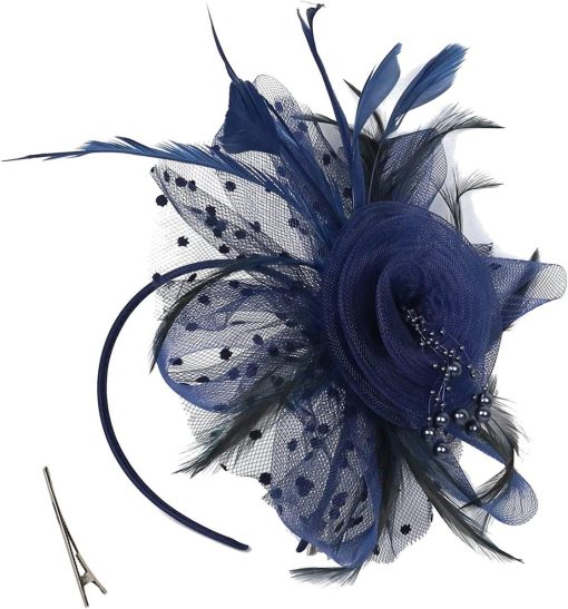JGS | JGS Premium - Mesh hoofddeksel met bloemenhart haarstukje voor vrouwen en meisjes - Marineblauw - Trendy accessoire - Zomerse hoed met mesh detail | Nu te koop bij 14Karaats.nl | 10001093-Tiaras
