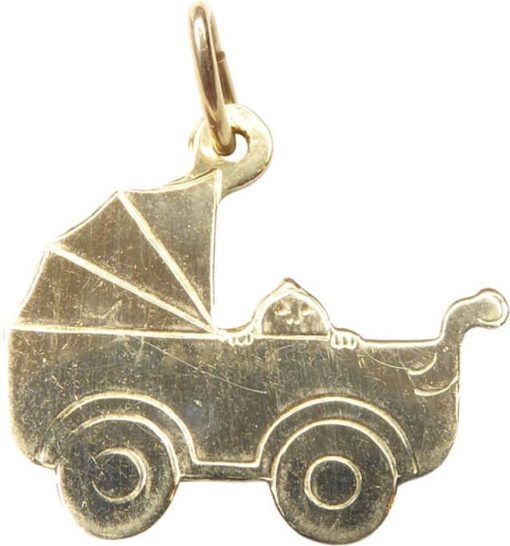 Christian | Gouden babywagen hanger | Nu te koop bij 14Karaats.nl | 10001091-Pendants