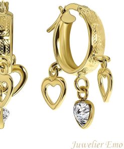 Juwelier Emo | Juwelier Emo - 14 Karaat Gouden Kinderoorbellen meisje met Hartbedels - 14 mm | Nu te koop bij 14Karaats.nl | 10001087-Earrings/Body-piercing Jewellery