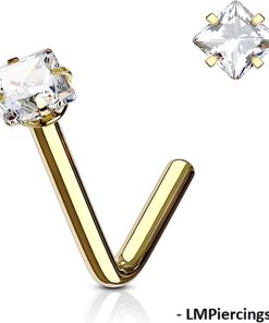 LMPiercings NL | Neuspiercing gold plated met wit steentje vierkant - LMPiercings | Nu te koop bij 14Karaats.nl | 10001087-Earrings/Body-piercing Jewellery