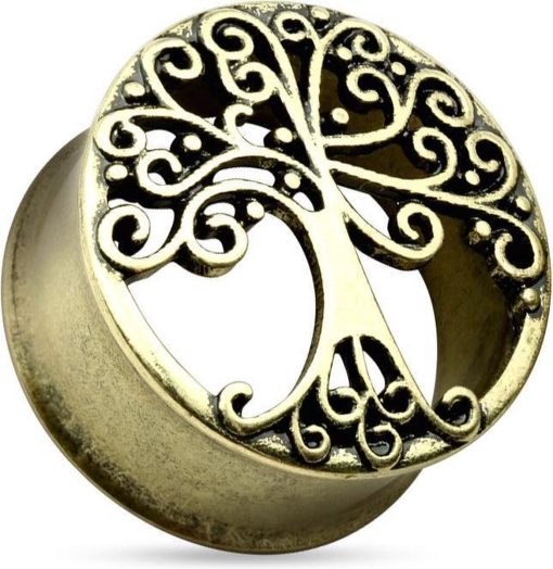 LMPiercings NL | Tree Of Life Antiek gold plated Tunnel - 22 mm ©LMPiercings | Nu te koop bij 14Karaats.nl | 10001087-Earrings/Body-piercing Jewellery