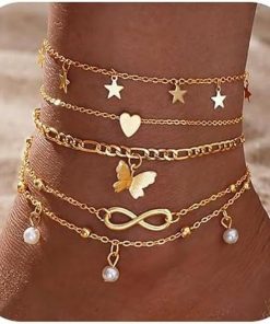 Merkloos / Sans marque | Allecto plus - Verstelbare 14K Goud Enkelbanden Set voor Vrouwen - Zomerse Strand Enkelketting met Vlinder en Ster - Sieraden Cadeau | Nu te koop bij 14Karaats.nl | 10001083-Anklets