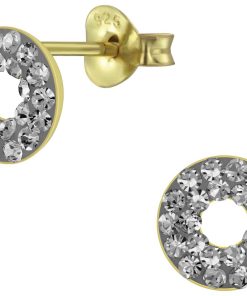 JYC | Joy|S - Zilveren cirkel oorbellen - 8 mm donut - kristal antraciet grijs - gold plated | Nu te koop bij 14Karaats.nl | 10001087-Earrings/Body-piercing Jewellery