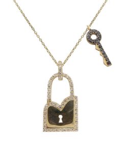 Christian | Gouden zirkonia sleutel met slot hanger | Nu te koop bij 14Karaats.nl | 10001091-Pendants