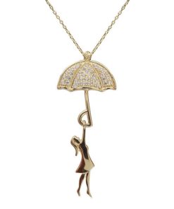 Christian | Gouden meisje met zirkonia paraplu hanger | Nu te koop bij 14Karaats.nl | 10001091-Pendants