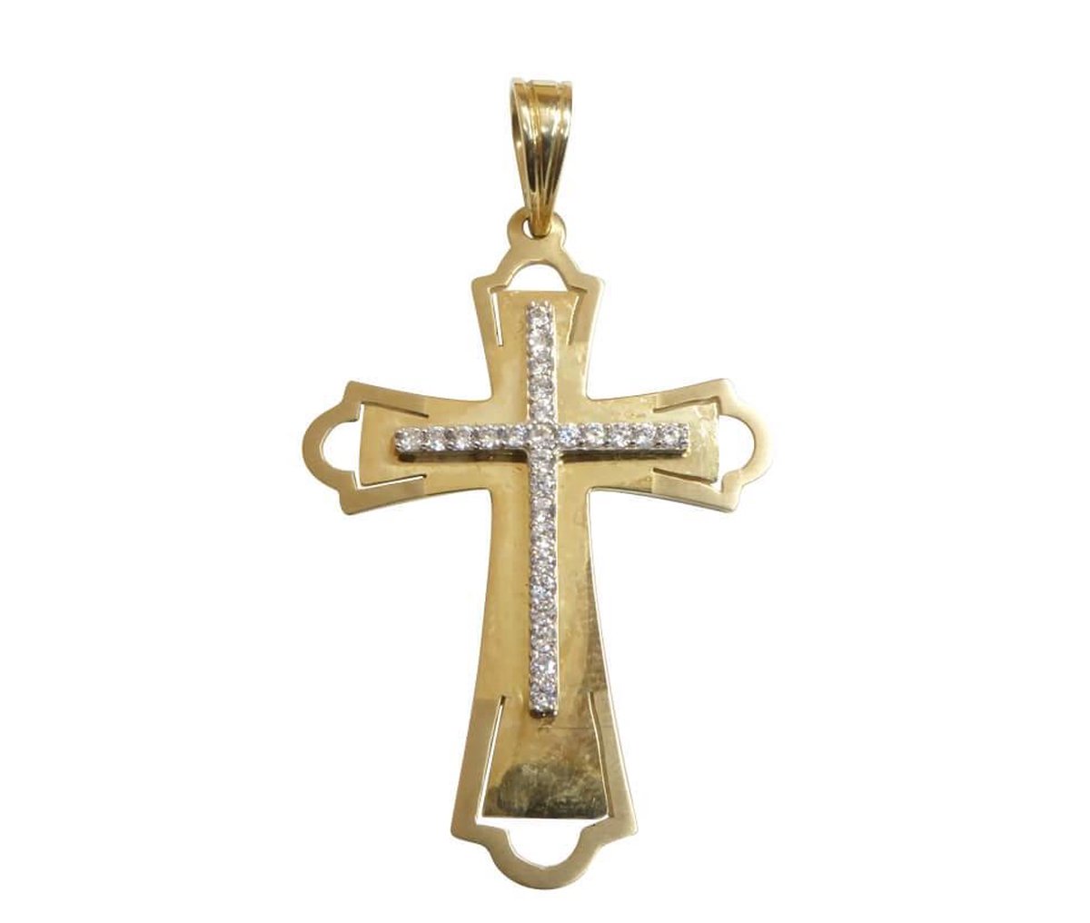Christian | 14 karaat bicolor gouden kruis met zirkonia | Koop bij 14Karaats.nl Christian | 14 karaat bicolor gouden kruis met zirkonia | Nu te koop bij 14Karaats.nl | 10001091-Pendants
