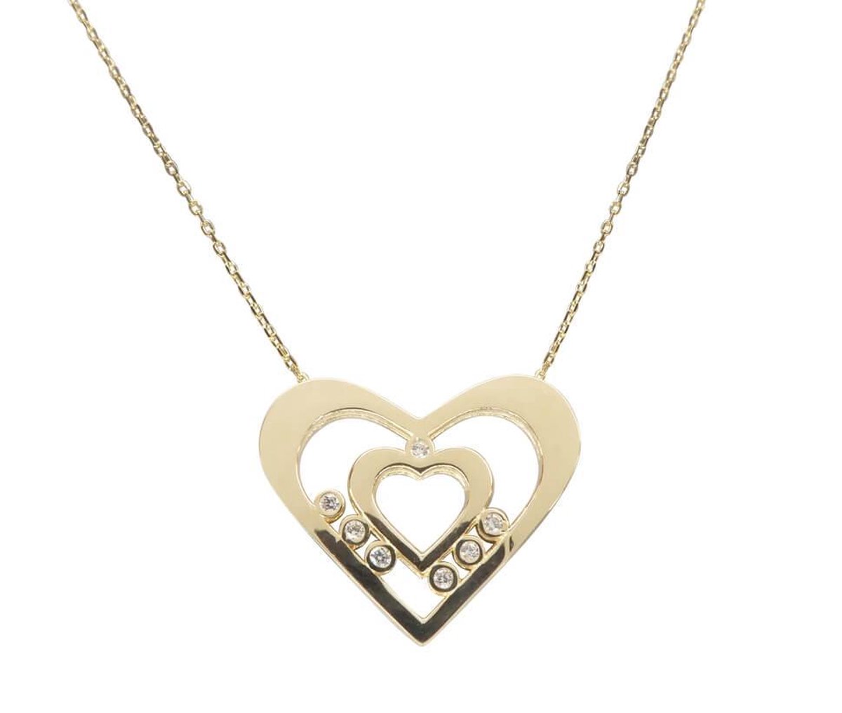 Christian | Gouden zirkonia dubbele harten hanger | Koop bij 14Karaats.nl Christian | Gouden zirkonia dubbele harten hanger | Nu te koop bij 14Karaats.nl | 10001091-Pendants