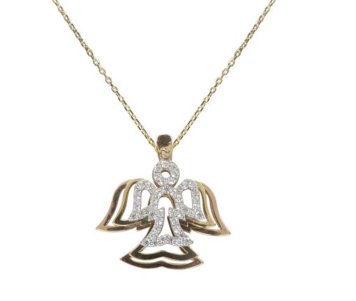 Christian | Tricolor gouden zirkonia engel hanger | Nu te koop bij 14Karaats.nl | 10001091-Pendants