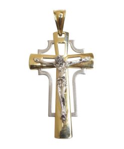 Christian | Bicolor gouden heren kruis | Nu te koop bij 14Karaats.nl | 10001091-Pendants