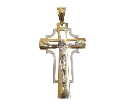 Christian | Bicolor gouden heren kruis | Nu te koop bij 14Karaats.nl | 10001091-Pendants