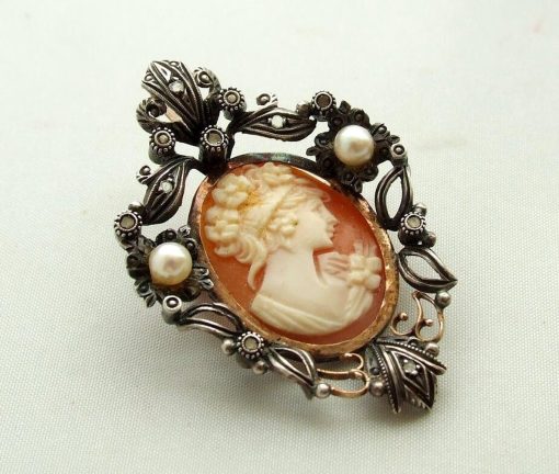 Christian | Antieke broche met roosdiamant en parel | Nu te koop bij 14Karaats.nl | 10001085-Brooches