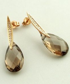 Christian | Gouden oorbellen met rookkwarts en diamant | Nu te koop bij 14Karaats.nl | 10001087-Earrings/Body-piercing Jewellery