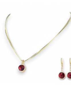 Kayee | KAYEE - Sieradenset ketting en oorbellen - 12mm Swarovski rivoli - robijn rood | Nu te koop bij 14Karaats.nl | 10001388-Jewellery Variety Packs