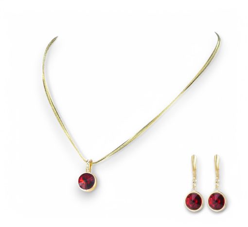 Kayee | KAYEE - Sieradenset ketting en oorbellen - 12mm Swarovski rivoli - robijn rood | Nu te koop bij 14Karaats.nl | 10001388-Jewellery Variety Packs