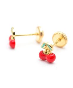 La Rosa Princesa | La Rosa Princesa Gouden Kersen Oorbellen Schroefsluiting - 18 karaat goud Meisjes oorknopjes Schroefdop | Nu te koop bij 14Karaats.nl | 10001087-Earrings/Body-piercing Jewellery