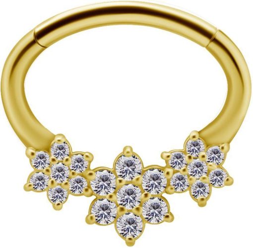 Piercings works | 18 Karaat Goud Septum Daith Ring - Swarovski Zirconia Bloemetjes | Nu te koop bij 14Karaats.nl | 10001087-Earrings/Body-piercing Jewellery