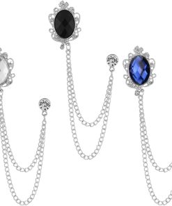 Merkloos / Sans marque | Drie Delige Colbert Speld Set - Metalen Kraagketting met Kwastjes - Uniseks Mode Sieraad voor Overhemd en Pak - Witte Kristallen Speld voor Mannen en Vrouwen - Metaal Legering | Nu te koop bij 14Karaats.nl | 10001085-Brooches