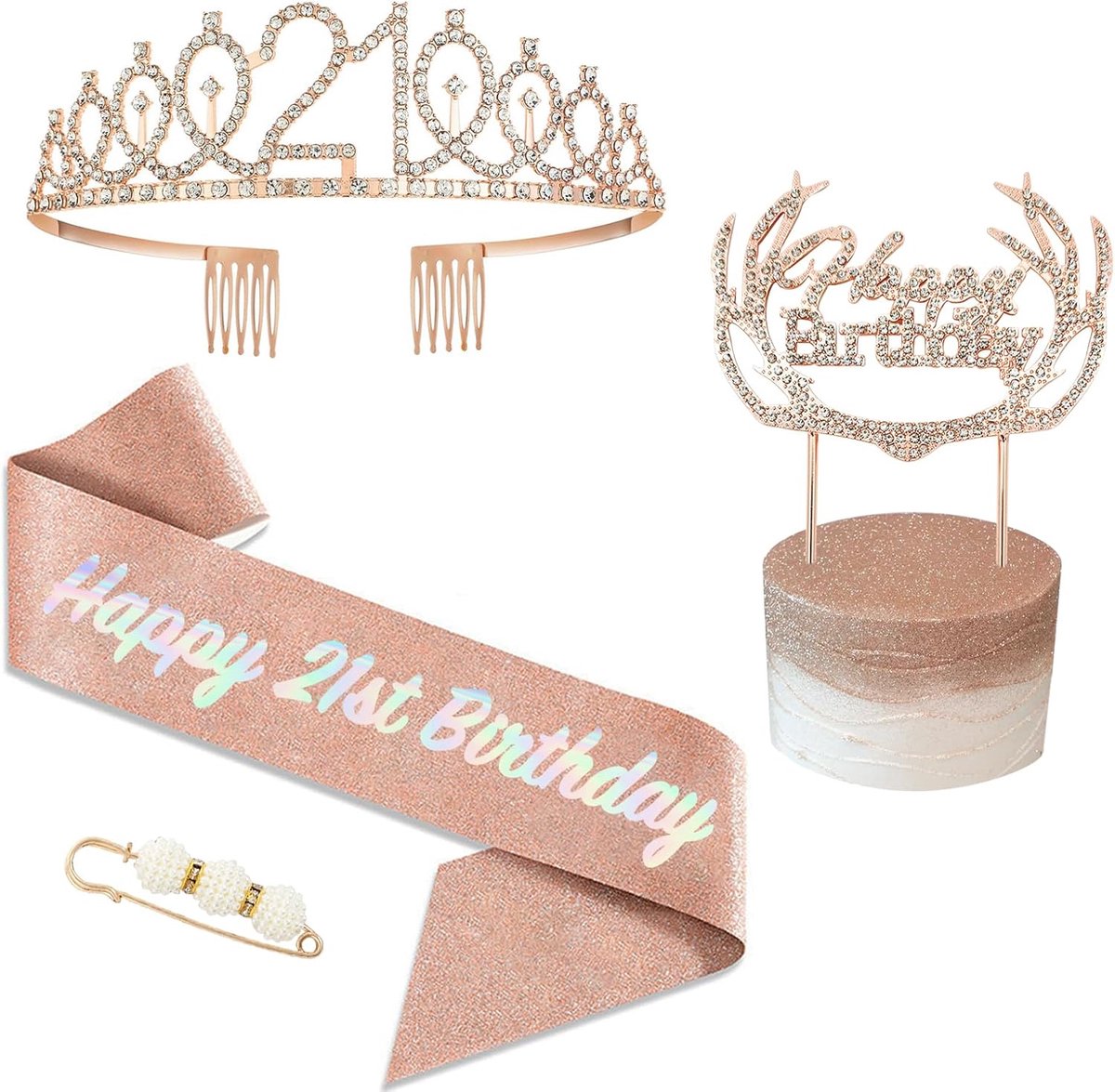 Merkloos / Sans marque | 21e Rose Gouden Verjaardag Sjerp en Tiara Set - Verjaardagscadeaus voor Vrouwen - 3 stuks - Roze - Strass | Koop bij 14Karaats.nl Merkloos / Sans marque | 21e Rose Gouden Verjaardag Sjerp en Tiara Set - Verjaardagscadeaus voor Vrouwen - 3 stuks - Roze - Strass | Nu te koop bij 14Karaats.nl | 10001093-Tiaras