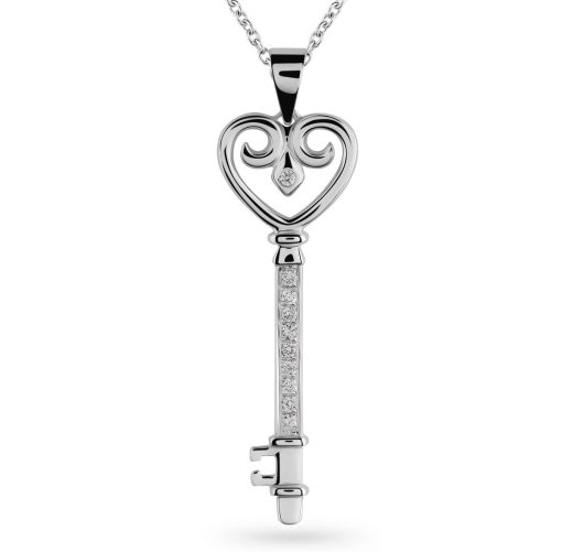 Orphelia | Orphelia HD-4180 - Hanger Sleutel - 18 Karaat Witgoud / Diamant 0.10 ct | Nu te koop bij 14Karaats.nl | 10001091-Pendants