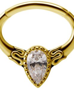 Piercings works | 18 Karaat Goud Septum Daith Ring - Swarovski Zirconia Teardrop | Nu te koop bij 14Karaats.nl | 10001087-Earrings/Body-piercing Jewellery