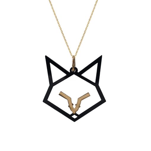 Hôbe | HÔBE | Zorro Hanger | 14 Karaat Goud Verguld Messing| Zwart Celluloseacetaat | Lengte: 4cm | Breedte: 4 cm | 100% Nikkelvrij | Handgemaakt | Zonder Ketting | Nu te koop bij 14Karaats.nl | 10001091-Pendants