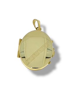 Star juwelier | Gouden Medaillon Ovaal Griekse Tekens Hanger 29 x 17 mm 14 karaats | Nu te koop bij 14Karaats.nl | 10001091-Pendants