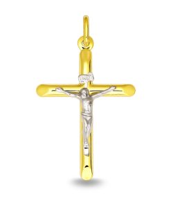 Zwartevalk | Juwelier Zwartevalk - 14 karaat gouden bicolor kruis hanger met Jezus 14.401.010 | Nu te koop bij 14Karaats.nl | 10001091-Pendants
