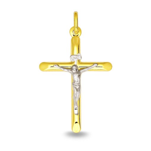Zwartevalk | Juwelier Zwartevalk - 14 karaat gouden bicolor kruis hanger met Jezus 14.401.010 | Nu te koop bij 14Karaats.nl | 10001091-Pendants