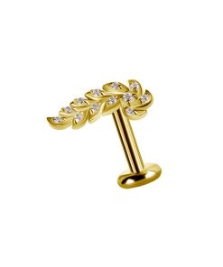 Piercings works | Natuurlijke Elegantie: 18 Karaats Goud Bladvormige Oorpiercing met Zirkonia | Nu te koop bij 14Karaats.nl | 10001087-Earrings/Body-piercing Jewellery