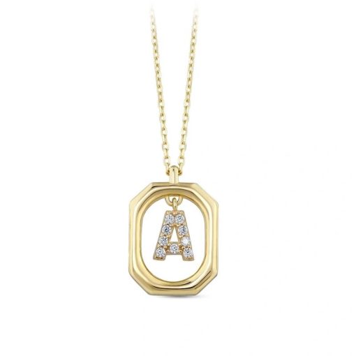 Star juwelier | Goud Hanger Letter A met Ketting Zirkonia 14 karaats | Nu te koop bij 14Karaats.nl | 10001091-Pendants