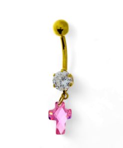 Star juwelier | Gouden Navelpiercing Zirkonia Kruisje 18 karaats | Nu te koop bij 14Karaats.nl | 10001087-Earrings/Body-piercing Jewellery